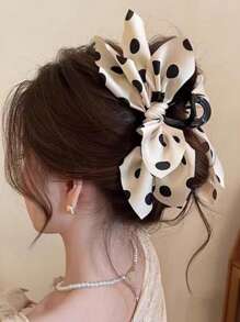 1 Stück eleganter Stoffbogen Polka Punkt Haarklammer für Damen, Punkt Schleife Pferdeschwanz Hochsteckfrisur Haarklammer, geeignet für Kleider, vielseitige tägliche Haarstyling Deko-Accessoires, boho elegante Mode Haarzubehör