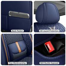 Breathable Luxury Nappa Leather + Ice Silk Car Seat Cover 4 Season Use Front Back Rear Cushion Full Wrapped Protector Universal Fit For 95% Cars SUV Truck - Blue - View 8