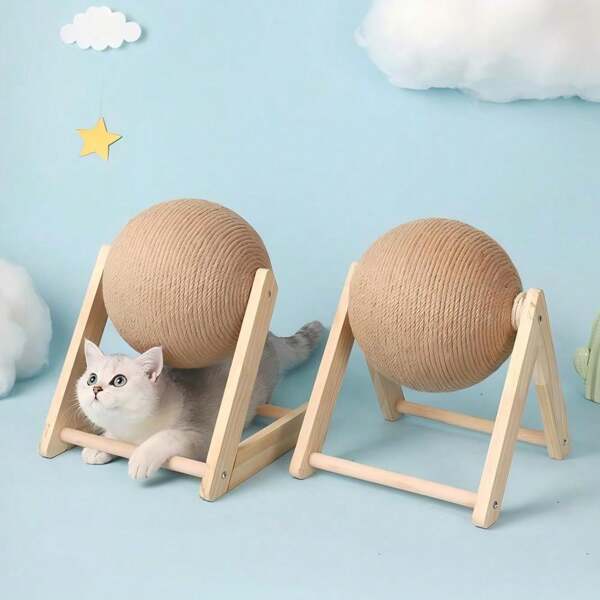 Cat Scratching Toy Cat Ball Toy Scratcher Sisal Scratching Toy Cat Scratcher Cat Grinding Claw Toy Cat Scratch Toy Cat Exercise Wheel Cat Interactive To Climb Sisal Rope Wood
