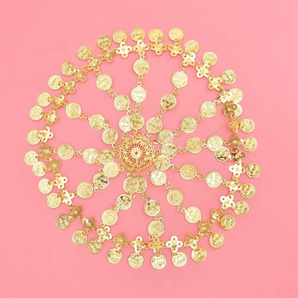 Nova faixa de cabeça de moeda de metal exagerada, transfronteiriça entre Europa e Estados Unidos, estilo boho do Oriente Médio, cor dourada