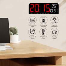 1 stuk 10-inch LED digitale wandklok, digitale wekker voor de slaapkamer met groot display, temperatuur/aftellen/automatisch dimmen/snooze-functie - 12/24 uur, moderne digitale wandklok, cadeau voor verjaardag, afstuderen, kamerdecoratie, wandklok, slaapkamerdecoratie, slaapzaaldecoratie, terug naar school, schooldecoratie, schoolverrassing