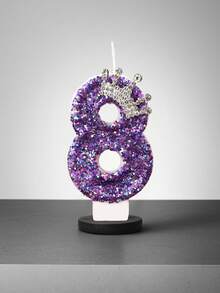 1 件蛋糕装饰数字 0-9 插入物、派对氛围配件、紫色闪光银皇冠数字蜡烛，适用于生日蛋糕、圣诞节 - 紫色 - 查看 15