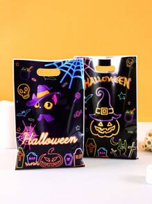 10/20/50pcs Fluorescent Halloween Gift Bags With Handle - Glow-In-The-Dark Cat & Pumpkin Pattern Party Favors For Happy Halloween Decorations 2025, Edgy Gothic Decor & Bulk Trick Or Treat Packaging