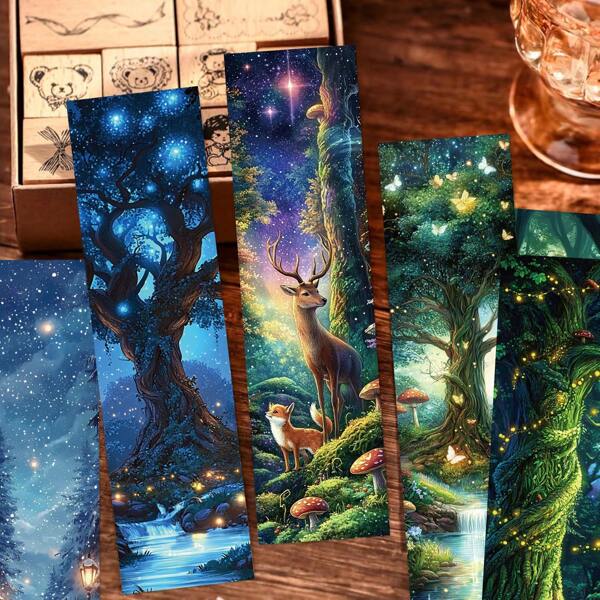 30Pcs Mysterious Forest Landscape Art Bookmarks For Reading Creative Exquisite Decor Note Cards Multi-Color Paper Bookmark Set, School Supplies,Back To School