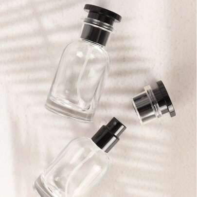 Botella de perfume de vidrio de 30ml, botella de perfume vacía con tapa de rosca negra, recargable, botella de spray de perfume de forma cuadrada portátil, envase cosmético recargable apto para perfume y aceites esenciales