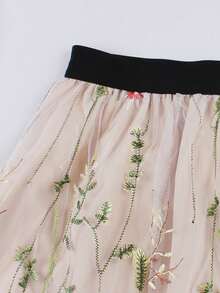 Seaweed Embroidered Mesh Skirt - Màu Khaki - Xem 2