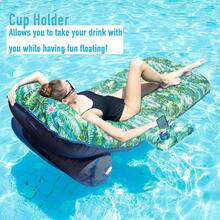 New  Oversized Pool Float Lounge, 72" X 37" Extra Large Fabric-Covered Pool Floats For Adults, Iatable Contour Lounger  Headrt Ultra-Comfort Cooling Pool Raft (XL, Monstera) - Tropical Green - View 3