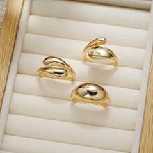 3pcs Unique Geometric Waterdrop Smooth Open Ring Set, Suitable For Daily Wear For Women