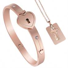 1pc Titanium Steel Creative Couples Lock Design Bracelet, Stainless Steel Heart Love Shape, Suitable For Everyday Wear