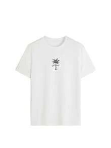 Plus Size Women's Casual Vacation Round Neck Short Sleeve T-Shirt With Palm Tree Slogan Print Women's Tops - White - View 4