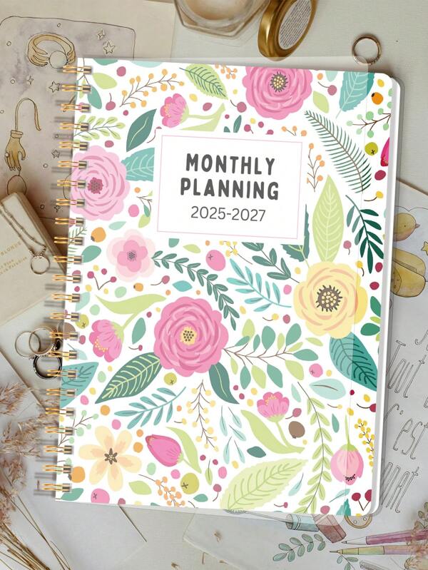 1 caderno colorido com calendário mensal de 2025 julho a 2027 junho, espiral (14 cm x 20 cm), lista de tarefas, registro de tarefas diárias, desenvolvimento de hábitos de autodisciplina, diário planejador de vida para mulheres e homens, material escolar e de escritório, volta às aulas