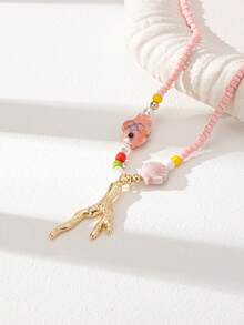 1 pieza Collar con colgante de pez de cerámica con cuentas de vidrio artesanales bohemios, forma y color aleatorios, naranja - Multicolor - Ver 8