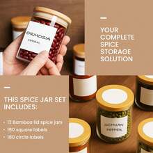 12 Pcs Glass Spice Jars With Bamboo Lids 8oz/250ml Square Storage Jars Airtight Spice Jars With Lids Glass Container For Spice Salt Sugar Seeds Nuts Etc (12, Circular) - 無色 - 查看 4