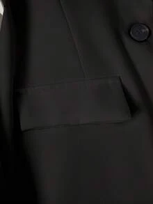 女式秋季纯色翻领长袖单扣休闲/工作薄款西装外套 - 黑色 - 查看 5