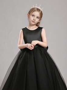 少女黑色蝴蝶结圣诞派对串珠公主裙，适合女孩生日礼物、派对、宴会、舞会、花童、伴娘礼服、节日庆典 - 黑色 - 查看 5