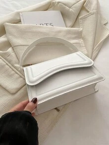 全新白色纯色 PU 皮革小方形手提包，简约时尚，百搭出游 - 白色 - 查看 7