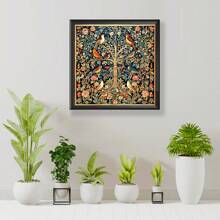 JOZYSH 1 pieza Sin marco 40*40cm/15,7*15,7in, Cuadro de árbol con pájaros y flores, Kit de bordado de punto de cruz impreso 11CT/14CT, Adecuado para adultos principiantes que buscan relajación, Excelente para decoración de pared en dormitorio y sala de estar, Regalo que incluye lienzo impreso, agujas, hilos, patrón e instrucciones