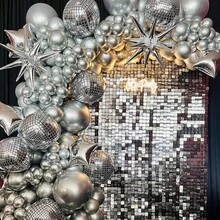 7pcs Disco Ball Balloons, 22 Inch Giant 4D Metallic Silver Disco Balls, Includes Explosion Star Balloons, Polyester Film Foil Balloons, Suitable For 70s 80s 90s Disco Theme Party, Birthday, Christening, Graduation - Silver - View 8