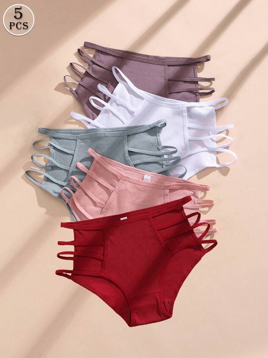 Pantalones triangulares de algodón puro para mujer, ropa interior sexy y hueca, ropa interior femenina cómoda y transpirable, 5 unidades.