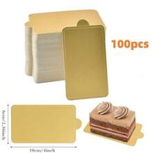 50/100pcs Mini Cardboard Cake Base, Golden Mousse Dessert Board Base, Disposable Paperboard Cupcake Boards, For Wedding Birthday Party Dessert Displays Tray Pastry Plates - Grease Proof & Moisture Resistant Assorted Sizes (Rectangle Square Triangle)