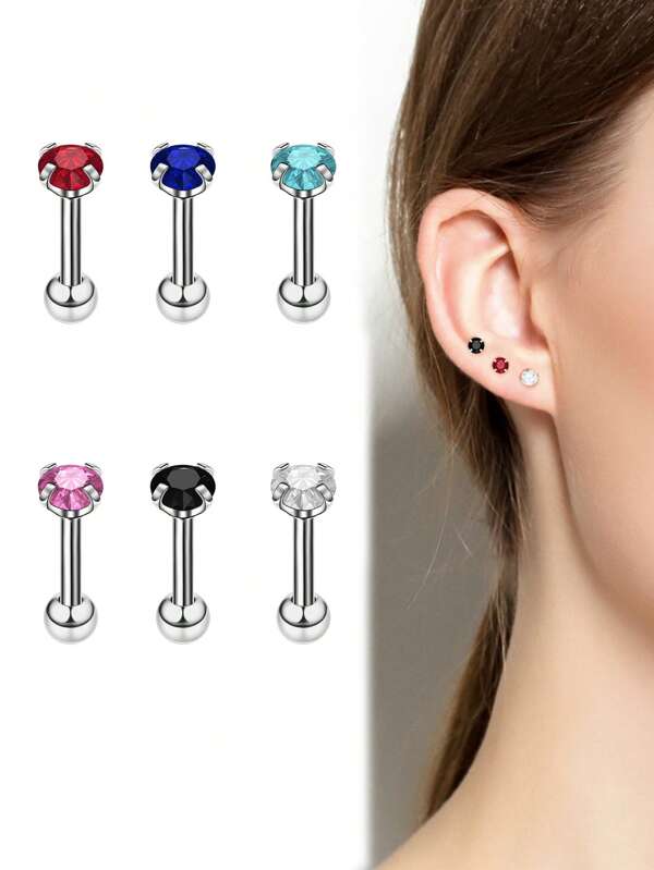5pairs New Stainless Steel Anti-Round Four-Claw Zirconia Earring, Earring, Ear Bone Piercing Jewelry Summer Vacation Gold Jewelry Jewelry Women Camping Stainless Steel Jewellery Swimming Wedding Sport Beach Vacaysummer Vacation Gold Jewelry Jewelry Women Camping Stainless Steel Jewellery Swimming Wedding Sport Beach Vacay