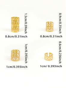 40件金属发饰，适用于编发，包含各种发夹、可调节金色编发圈、无需耳洞的夹式耳环，适合女孩编发装饰 - 金色 - 查看 6