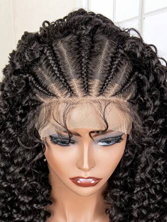 14 Inch Short Knotless Box Braided Wigs For Women Braided Lace Wigs With Curly Ends With Baby Hair
