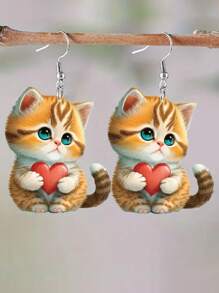 1 Paio di orecchini pendenti in acrilico 2D a tema del Ringraziamento per donne, con ombrellini rosa, fiori e gattini, eleganti e alla moda, ideali come regalo per i propri cari, per Natale o per tutto l'anno