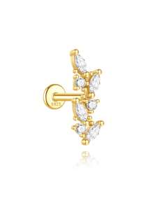 1Pc 925 Sterling Silver Cartilage Helix Piercing Earring For Women Hypoallergenic Flat Back Stud Earring Perfect For Daily Wear/Party/Gift Bridal Jewelry Fine Jewelry
