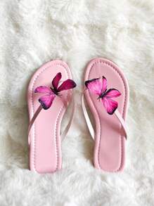 1 Pair Cute Butterfly Elegant Flat Sandals, Comfortable Butterfly-Shaped Casual Summer Slippers