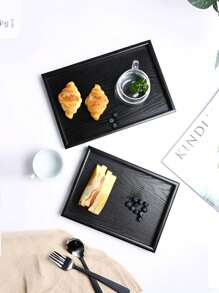 1pc Black Wooden Tray, Suitable For Food, Cakes, Salads, Fruits, Sushi, Drinks, Steaks, Pizzas, Cereals, Matte Textured Surface, Serving Platter For Cafes, Home, Desserts, Tea, Bread, Snacks And Cups