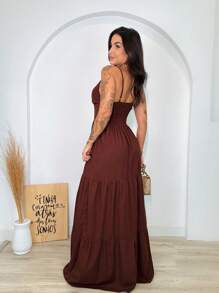 Vestido Longo Decote Alcinha 3 Marias Viscolinho Forrado Animal Print Poá