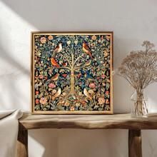 JOZYSH 1 pieza Sin marco 40*40cm/15,7*15,7in, Cuadro de árbol con pájaros y flores, Kit de bordado de punto de cruz impreso 11CT/14CT, Adecuado para adultos principiantes que buscan relajación, Excelente para decoración de pared en dormitorio y sala de estar, Regalo que incluye lienzo impreso, agujas, hilos, patrón e instrucciones