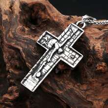 1pc Vintage Stainless Steel Cross Pendant With 60cm Chain, Suitable For Men & Women Daily Wear