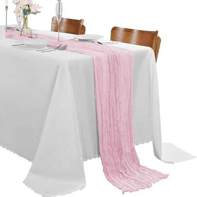 1pc Cheese Cloth Table Runner, Bohemian Gauze Cheesecloth Tablecloth For Country Style Table Decorations. Perfect For Wedding, Baby Shower, Birthday, Holiday Party, Cake Table Decor, Romantic Party Supplies, Gauze Table Runner