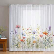 2pcs Spring Floral Pattern Sheer Curtains, Suitable For Kitchen, Cafe, Living Room, Dining Room, Balcony, Garden, Bedroom - Multicolor - View 6