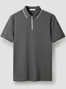 Camisa polo de manga corta con cierre parcial y cuello casual con perlas, nueva para la primavera y el verano, para hombres de negocios ligera