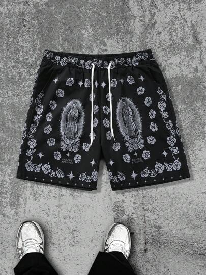 Men's Rose Flower Sculpture Graphic Casual Shorts, For Outdoor, Street, Men's Holiday