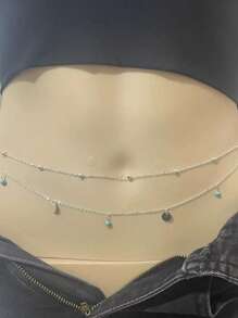 2 Cadenas de cintura redondas de turquesa de verano, cadena de cintura y vientre metálica multicapa para bikini, joyería para mujer, cadena corporal de cuentas sexy para la playa