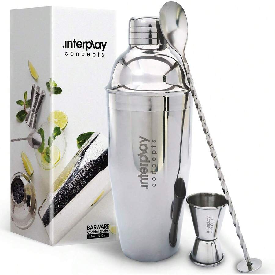 25oz Cocktail Shaker - Large Drink Shaker For Perfect Drinks - Stainless Steel Martini Shaker With Built In Strainer, Jigger & Spoon - Professional Cocktail Shaker Set For Mixing - 1 - View 1