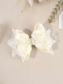 1 pieza Lazo para el cabello con perlas y malla para niñas, Clip para el cabello blanco de moda adecuado para uso diario y fiestas de cumpleaños