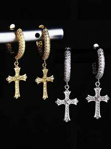1pc Titanium Steel Earring, Men's Hip Hop Punk Earring, Diamond Inlaid Cross Earring, Couple Earrings, Suitable For Daily Wear, Parties, Gifts, Christmas And Other Occasions - Cross Earrings - View 12