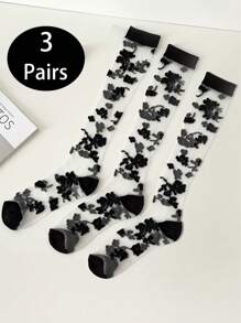 3 pary damskich seksownych, koronkowych, siateczkowych skarpetek z kwiatowym wzorem, ocieplacze na nogi w stylu retro, lato, rok 2000