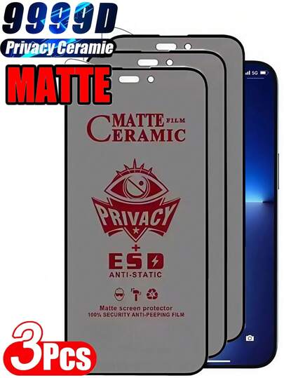 3 piezas de protector de pantalla de cerámica mate, antihuellas y antirreflejo, compatible con iPhone 16 Pro Max, Galaxy S25 Ultra, Redmi, Honor, anti-golpes y anti-caídas, sin burbujas (diseño talla grande reciente de 2025), regalo para cumpleaños, familia y amigos, protector de pantalla de teléfono, accesorios de teléfono a prueba de agua y resistentes a los arañazos de cobertura completa