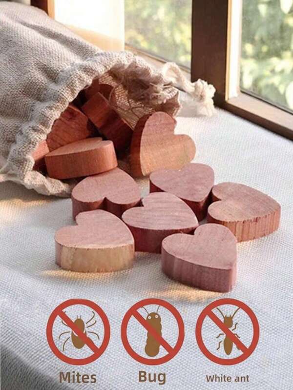 10 piezas de bloques de madera de cedro surtidos - formas de corazón, redondas, cuadradas y esféricas - repelente de polillas, control de insectos/plagas, esenciales para el hogar, el baño y el armario