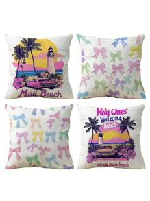 1pc/4pcs Butterfly Print Pillow Covers, Home Decor Sofa Cushion Covers For Bedroom, Car Seat Back Cushion