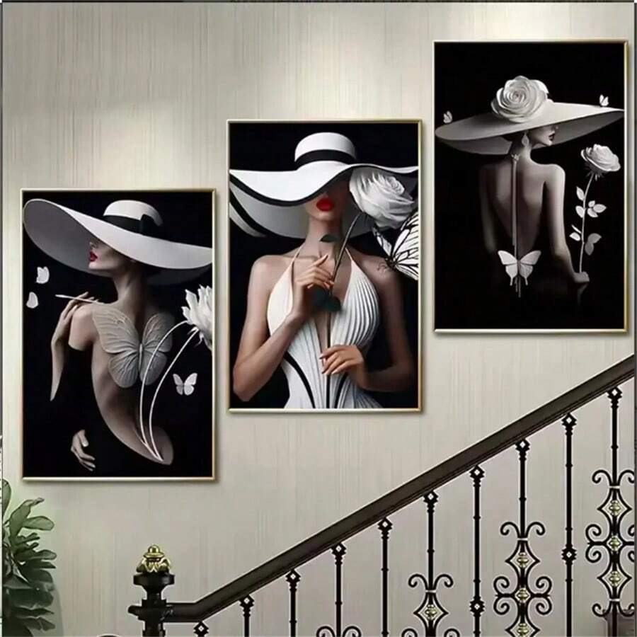 3 PCS Optional Frame Posters Wall Arts Pop Beautiful Sexy Elegant Women Painting Home Decor Portrait