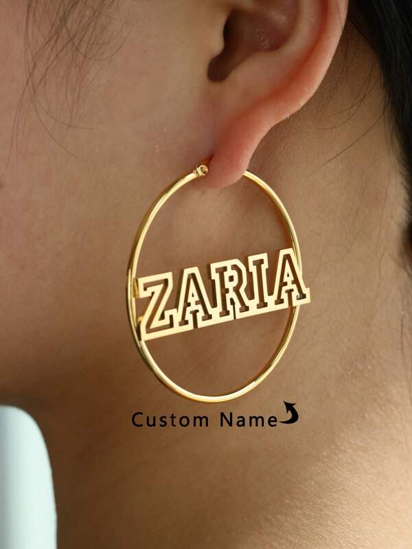 Niestandardowe kolczyki z imieniem Hollow Hoop dla kobiet i dziewcząt Personalizowane kolczyki ze stali nierdzewnej o średnicy 30-70 mm Minimalistyczna biżuteria na zamówienie Codzienne wakacje Impreza Odzież Najlepsze prezenty urodzinowe