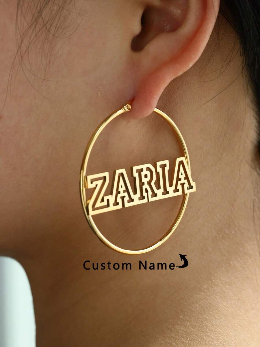 Niestandardowe kolczyki z imieniem Hollow Hoop dla kobiet i dziewcząt Personalizowane kolczyki ze stali nierdzewnej o średnicy 30-70 mm Minimalistyczna biżuteria na zamówienie Codzienne wakacje Impreza Odzież Najlepsze prezenty urodzinowe