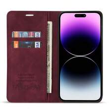 Apple Luxury Wallet-Style Soft Touch Phone Case With [RFID Blocking] Card Slots & Stand, Strong Magnetic Leather Flip Cover, Compatible With Samsung Galaxy, & More, Business Shock-Proof, Water-Resistant, Scratch-Resistant - Burgundy - View 9